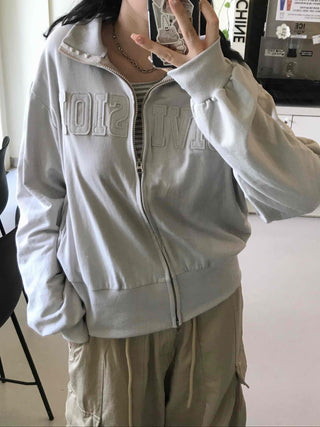 Unique Patch Track Loose Fit Zip-up