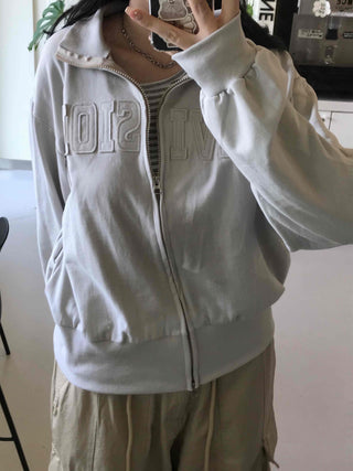 Unique Patch Track Loose Fit Zip-up