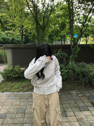 Unique Patch Track Loose Fit Zip-up