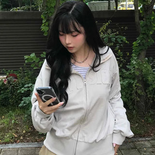 Unique Patch Track Loose Fit Zip-up