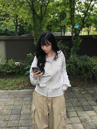 Unique Patch Track Loose Fit Zip-up