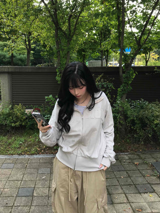 Unique Patch Track Loose Fit Zip-up