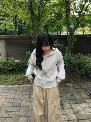 Unique Patch Track Loose Fit Zip-up