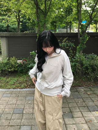 Unique Patch Track Loose Fit Zip-up