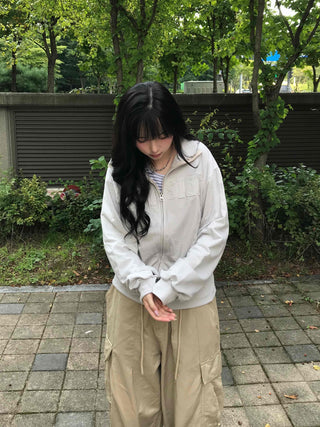 Unique Patch Track Loose Fit Zip-up