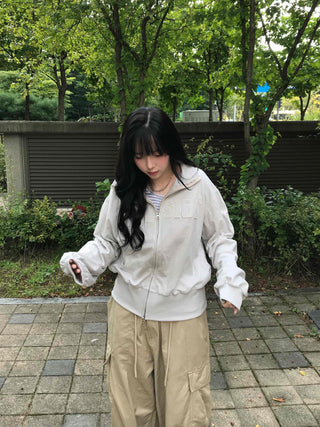 Unique Patch Track Loose Fit Zip-up