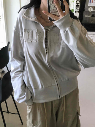 Unique Patch Track Loose Fit Zip-up