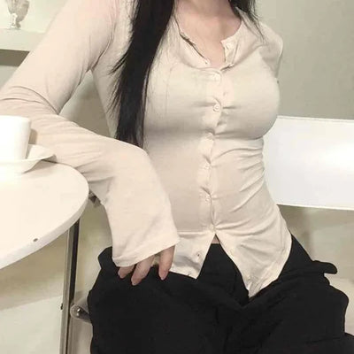 Cinched Waist Stretch Shirt Cardigan