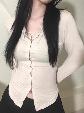 Cinched Waist Stretch Shirt Cardigan