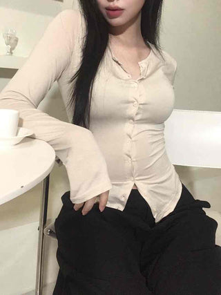 Cinched Waist Stretch Shirt Cardigan