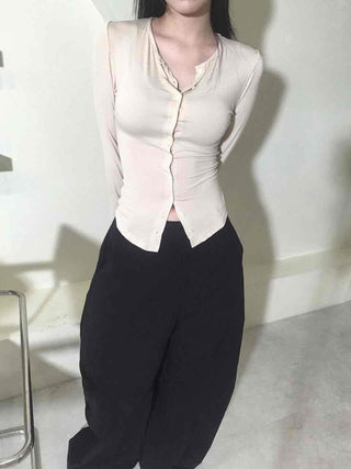 Cinched Waist Stretch Shirt Cardigan