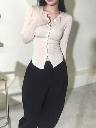 Cinched Waist Stretch Shirt Cardigan
