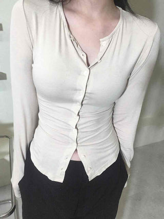 Cinched Waist Stretch Shirt Cardigan