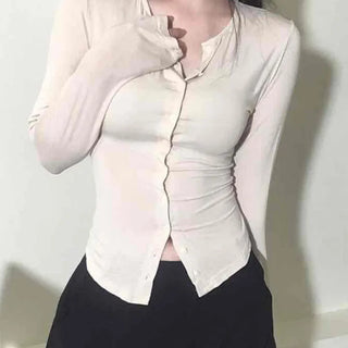 Cinched Waist Stretch Shirt Cardigan