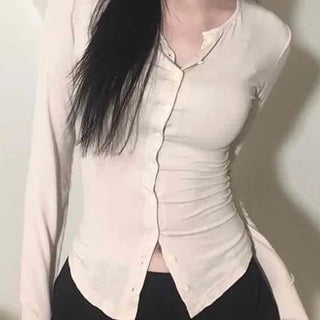 Cinched Waist Stretch Shirt Cardigan