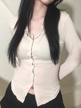 Cinched Waist Stretch Shirt Cardigan