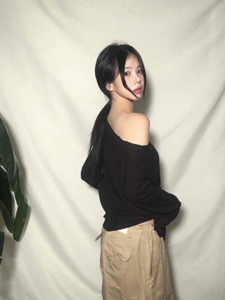 Vintage Tattoo Print Off-Shoulder Loose Tee