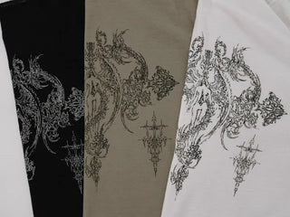 Vintage Tattoo Print Off-Shoulder Loose Tee