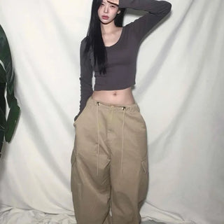 Mega Wide String Cotton Pocket Long Pants