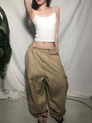 Mega Wide String Cotton Pocket Long Pants