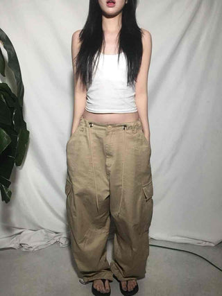 Mega Wide String Cotton Pocket Long Pants