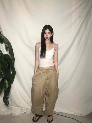 Mega Wide String Cotton Pocket Long Pants