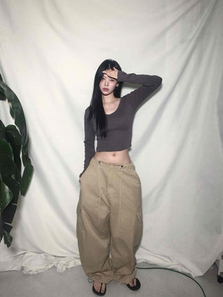 Mega Wide String Cotton Pocket Long Pants