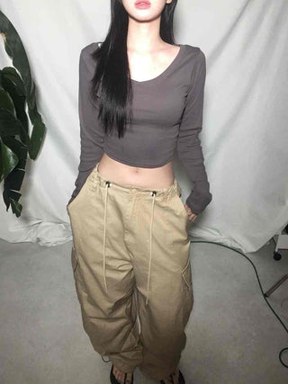 Mega Wide String Cotton Pocket Long Pants