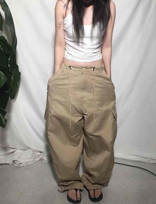 Mega Wide String Cotton Pocket Long Pants