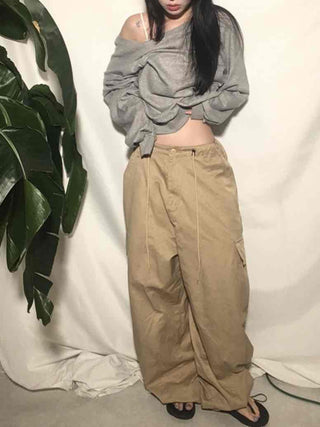 Mega Wide String Cotton Pocket Long Pants