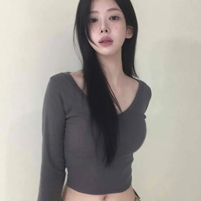 Deep V-Neck Delicate Long Sleeve Tee