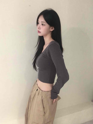 Deep V-Neck Delicate Long Sleeve Tee