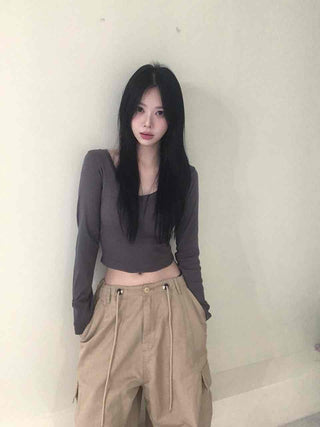 Deep V-Neck Delicate Long Sleeve Tee