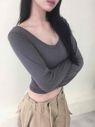 Deep V-Neck Delicate Long Sleeve Tee