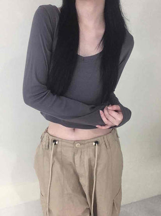 Deep V-Neck Delicate Long Sleeve Tee