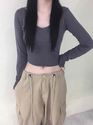 Deep V-Neck Delicate Long Sleeve Tee