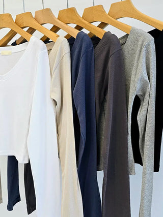 Deep V-Neck Delicate Long Sleeve Tee