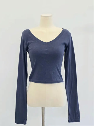 Deep V-Neck Delicate Long Sleeve Tee