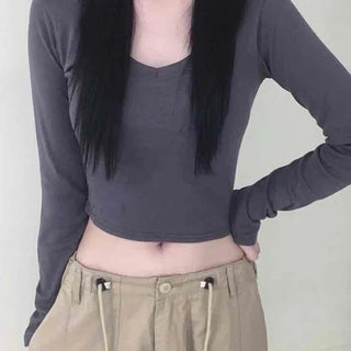 Deep V-Neck Delicate Long Sleeve Tee