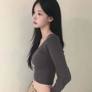 Deep V-Neck Delicate Long Sleeve Tee