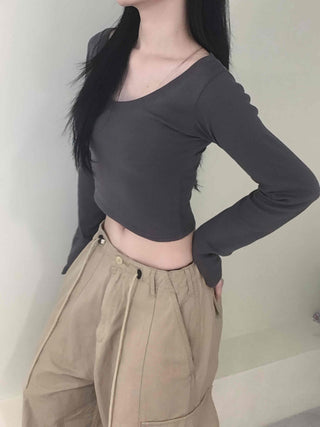 Deep V-Neck Delicate Long Sleeve Tee