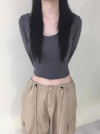 Deep V-Neck Delicate Long Sleeve Tee