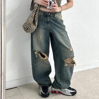 Serin Vintage Wide Washed Denim Pants Jeans