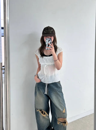 Serin Vintage Wide Washed Denim Pants Jeans