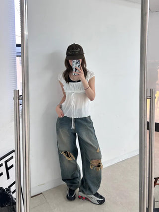 Serin Vintage Wide Washed Denim Pants Jeans