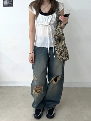 Serin Vintage Wide Washed Denim Pants Jeans
