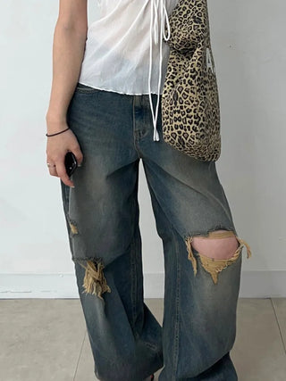Serin Vintage Wide Washed Denim Pants Jeans