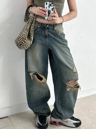 Serin Vintage Wide Washed Denim Pants Jeans