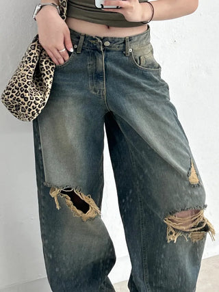 Serin Vintage Wide Washed Denim Pants Jeans