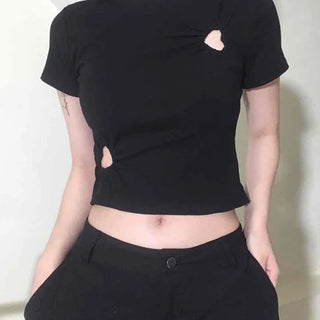 Heart Punching Shirred Short Sleeve T-shirt